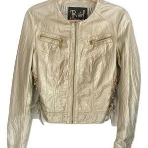 Faux Crinkled Leather Gold Jacket Size M